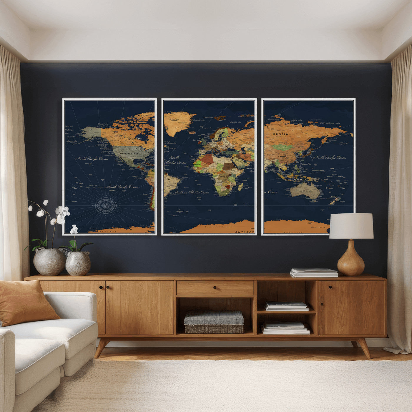 11715182-MGV-CV-36X24 - World Map Wall Art Canvas Print, Modern Decorative Framed Map Artwork Prints for Living Room, Office, Bedroom Wall Decor
