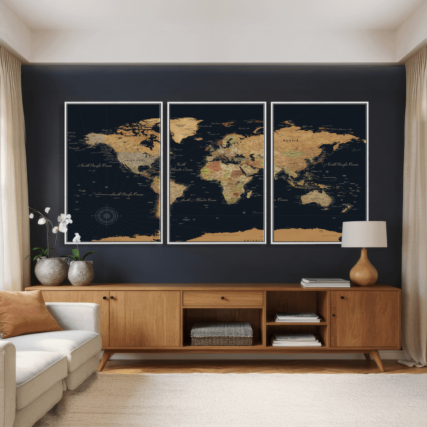 87280374-MGV-CV-36X24 - World Map Wall Art Canvas Print, Modern Decorative Framed Map Artwork Prints for Living Room, Office, Bedroom Wall Decor
