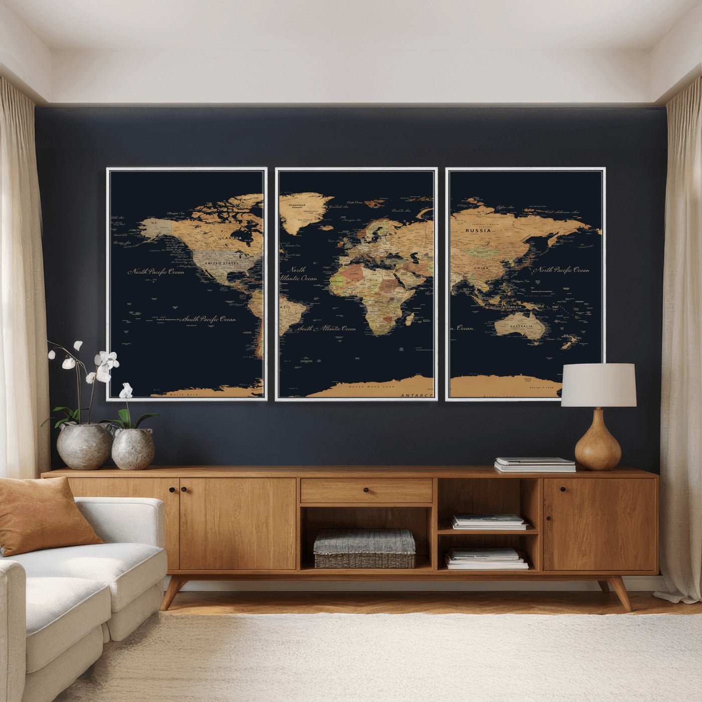 36916368-MGV-CV-36X24 - World Map Wall Art Canvas Print, Modern Decorative Framed Map Artwork Prints for Living Room, Office, Bedroom Wall Decor