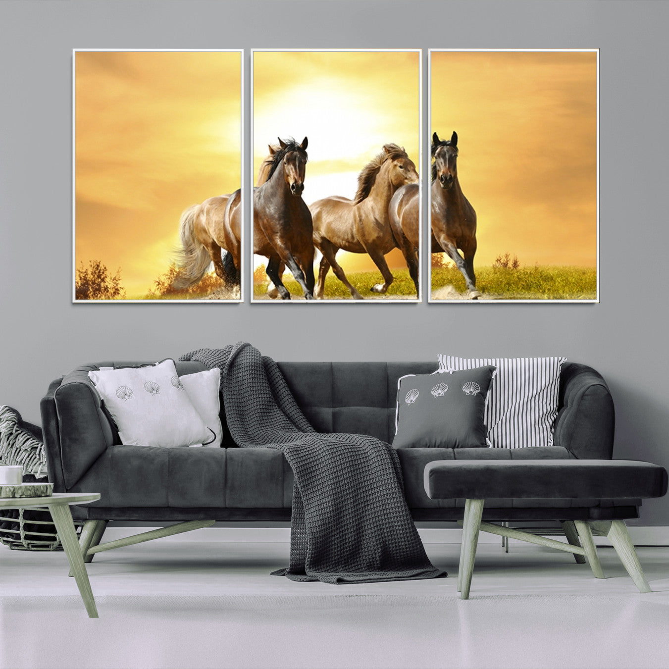 -Wild Horses Wall Art Canvas Print – Framed Galloping Herd Animal Artwork for Home, Office, Living Room, Guest Room