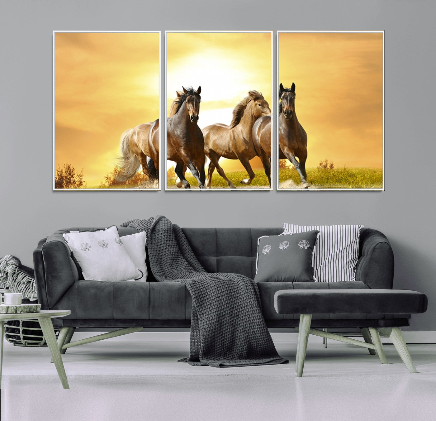 44763-MGV-CV-36X24-Wild Horses Wall Art Canvas Print – Framed Galloping Herd Animal Artwork for Home, Office, Living Room, Guest Room