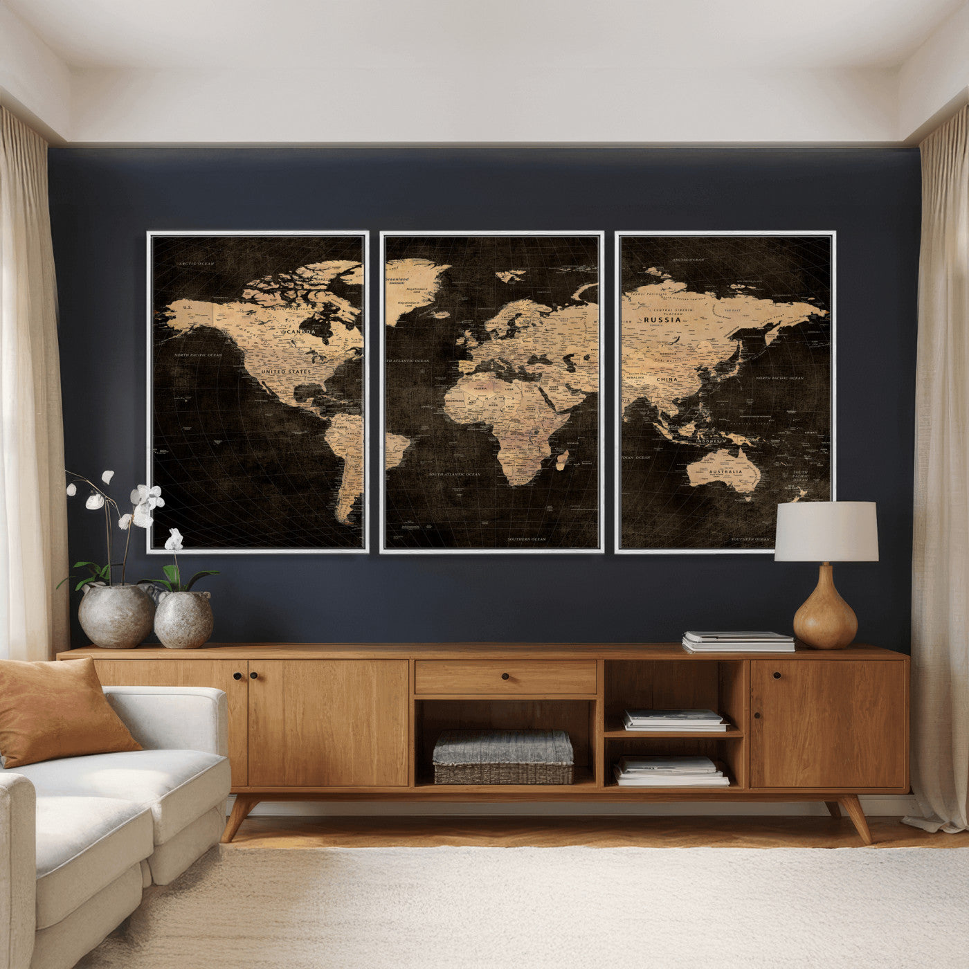 15118265-MGV-CV-36X24 - World Map Wall Art Canvas Print, Modern Decorative Framed Map Artwork Prints for Living Room, Office, Bedroom Wall Decor