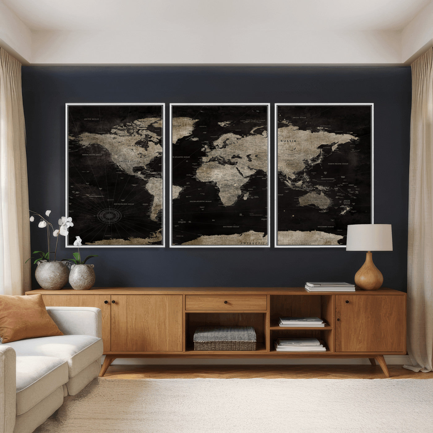 56225956-MGV-CV-36X24 - World Map Wall Art Canvas Print, Modern Decorative Framed Map Artwork Prints for Living Room, Office, Bedroom Wall Decor