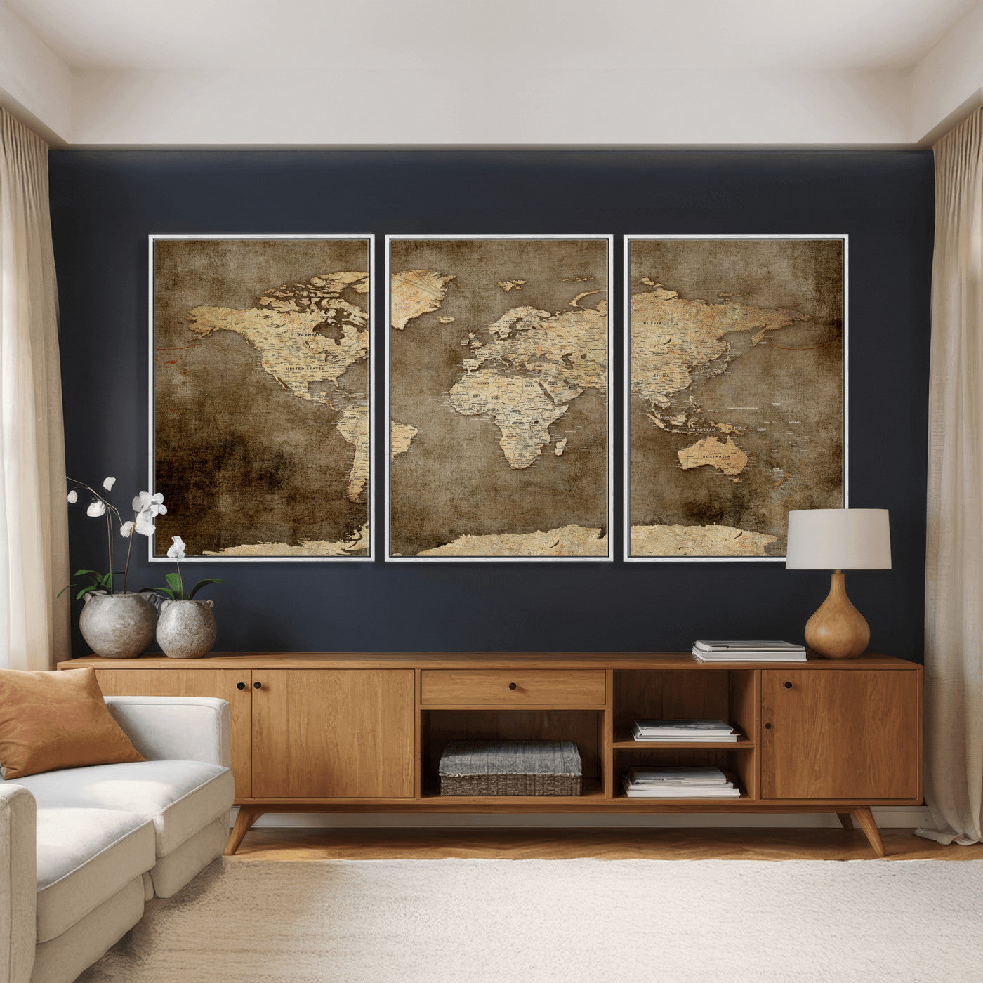 35847542-MGV-CV-36X24 - World Map Wall Art Canvas Print, Modern Decorative Framed Map Artwork Prints for Living Room, Office, Bedroom Wall Decor