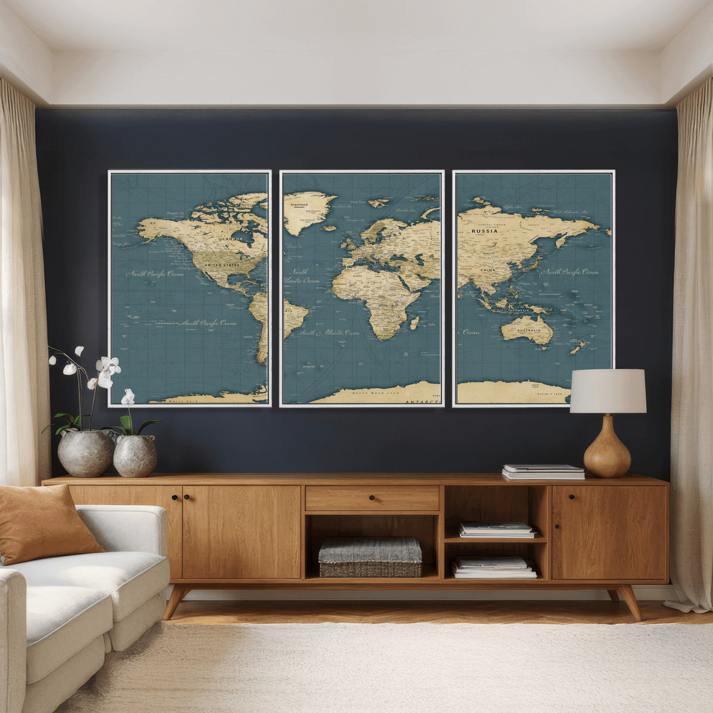 99599383-MGV-CV-36X24 - World Map Wall Art Canvas Print, Modern Decorative Framed Map Artwork Prints for Living Room, Office, Bedroom Wall Decor