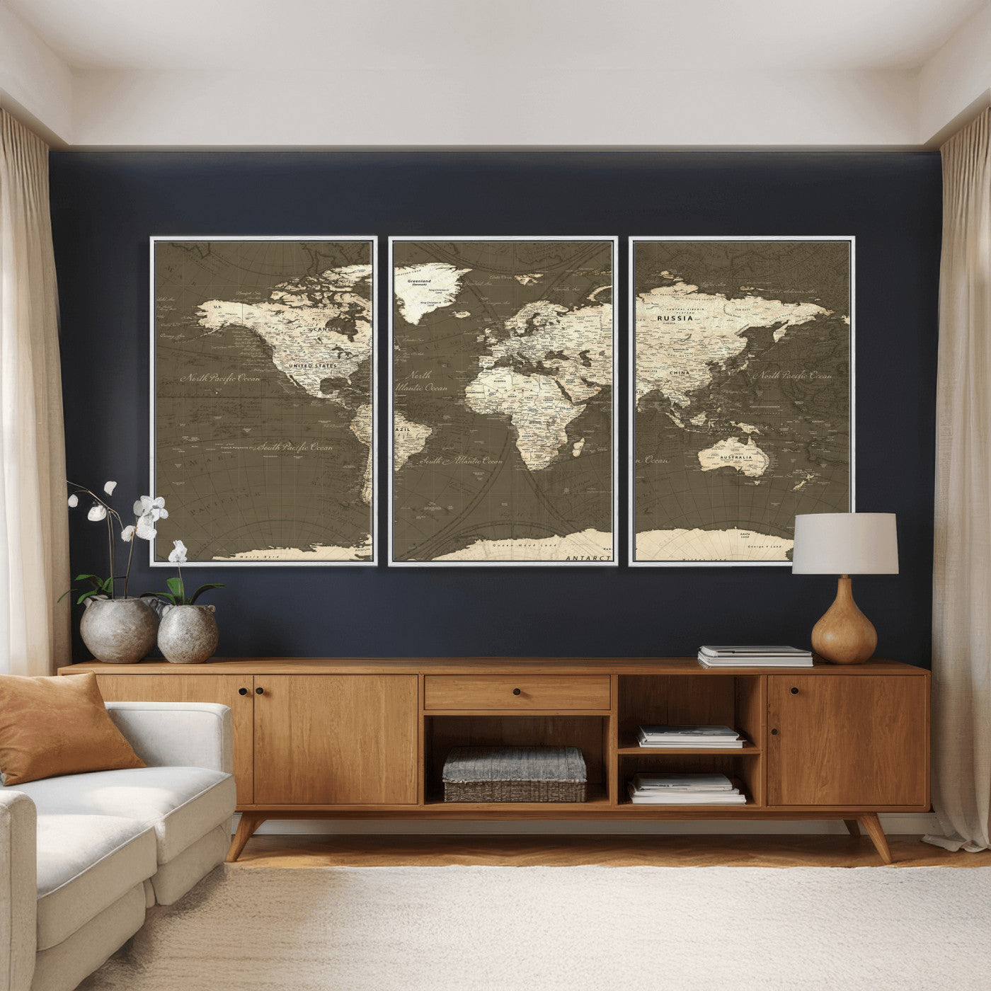 33202610-MGV-CV-36X24 - World Map Wall Art Canvas Print, Modern Decorative Framed Map Artwork Prints for Living Room, Office, Bedroom Wall Decor
