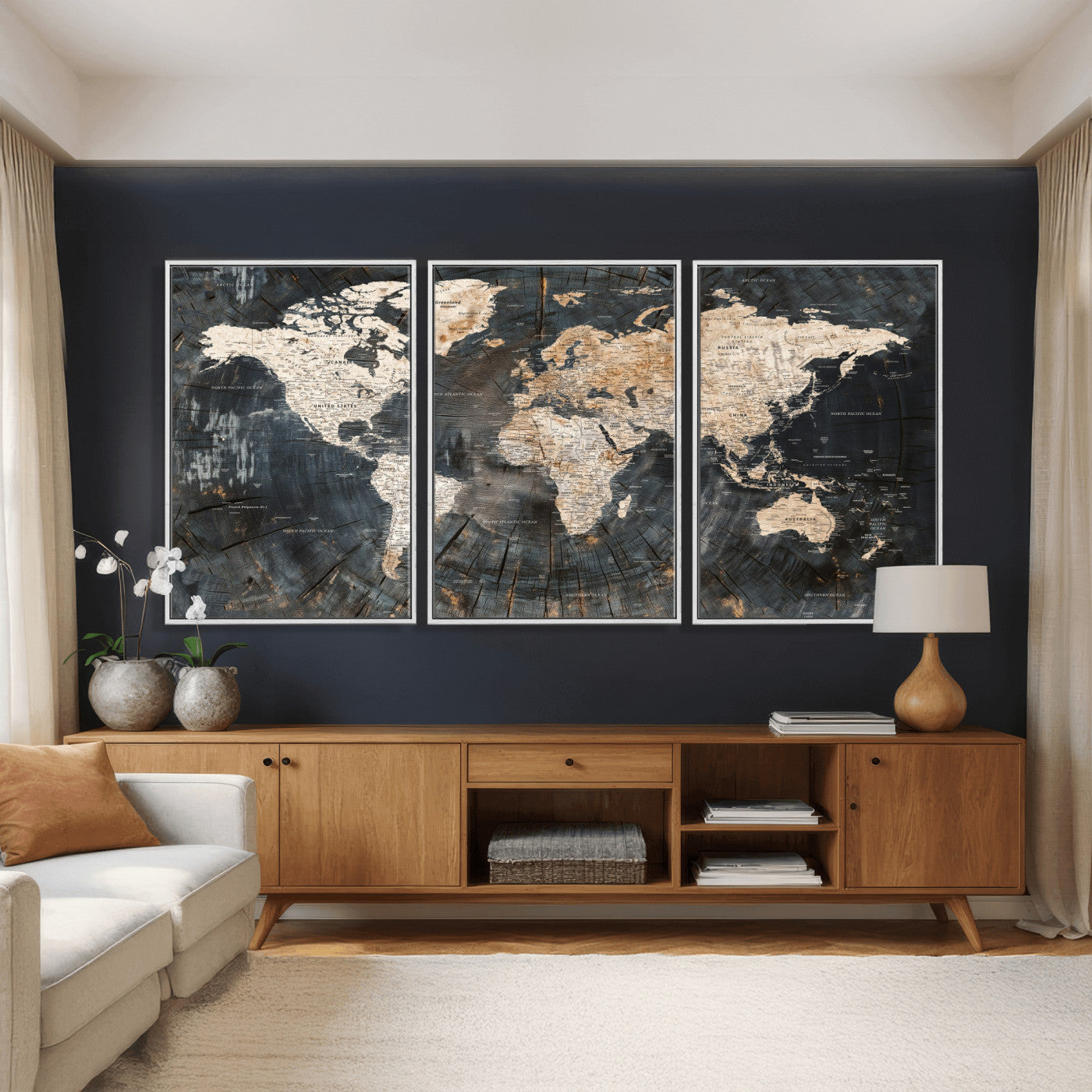 89162112-MGV-CV-36X24 - World Map Wall Art Canvas Print, Modern Decorative Framed Map Artwork Prints for Living Room, Office, Bedroom Wall Decor