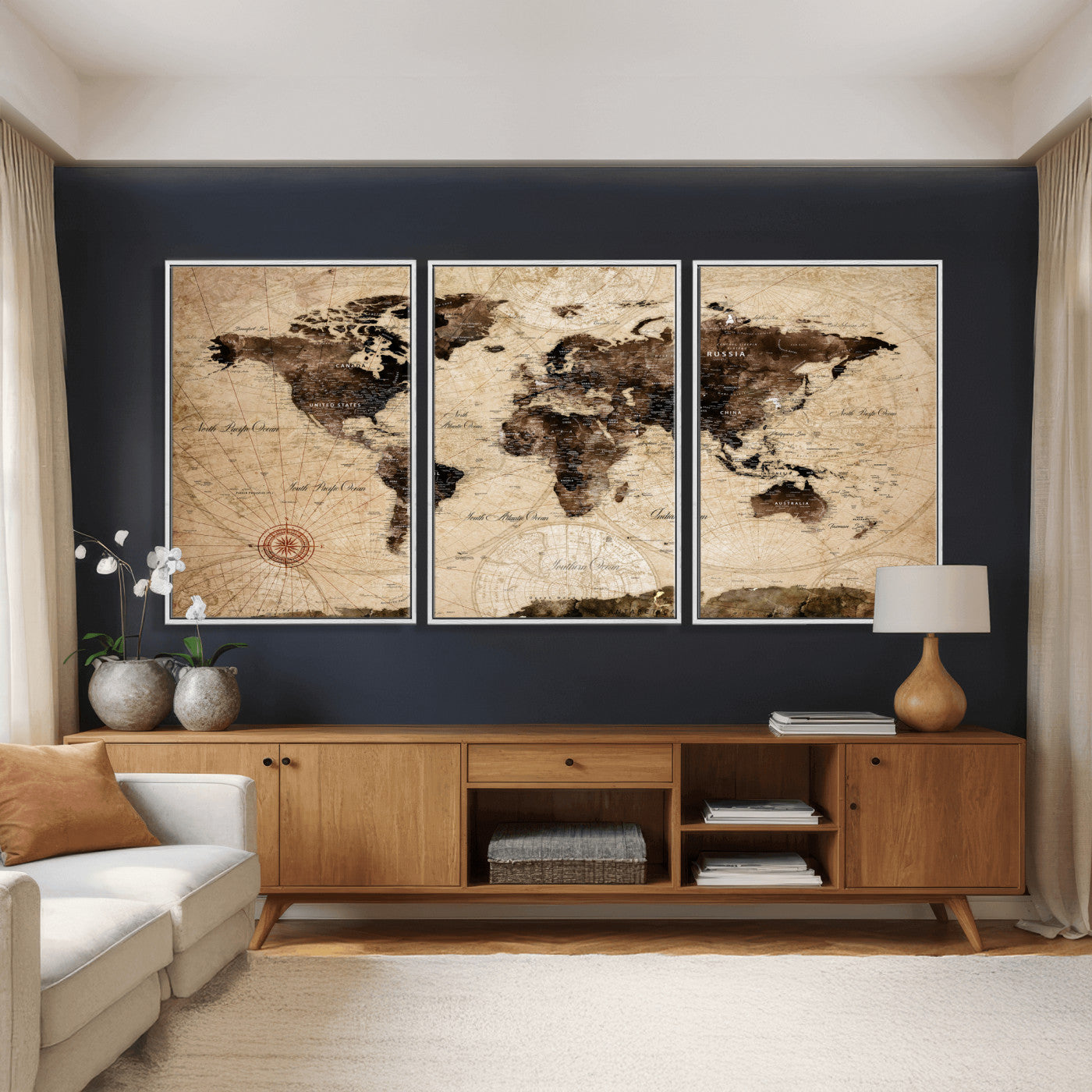 47657418-MGV-CV-36X24 - World Map Wall Art Canvas Print, Modern Decorative Framed Map Artwork Prints for Living Room, Office, Bedroom Wall Decor