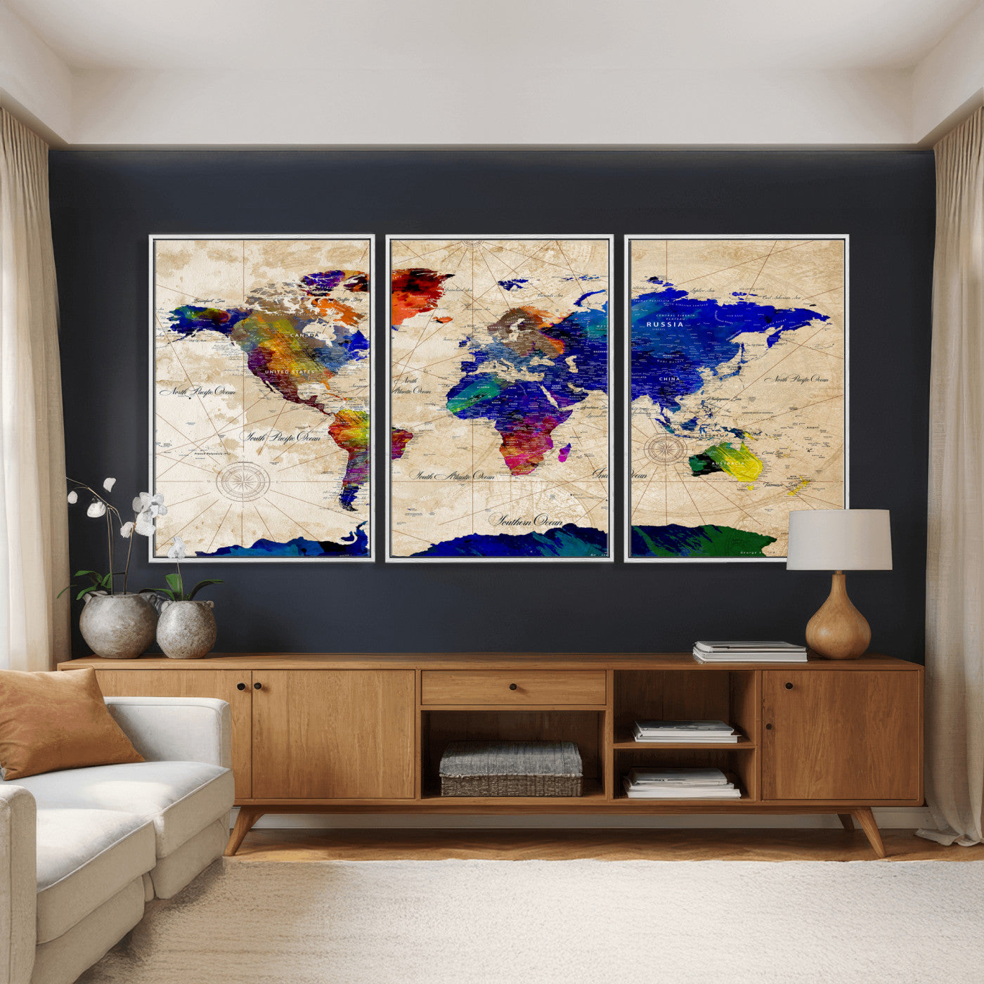 26284075-MGV-CV-36X24 - World Map Wall Art Canvas Print, Modern Decorative Framed Map Artwork Prints for Living Room, Office, Bedroom Wall Decor