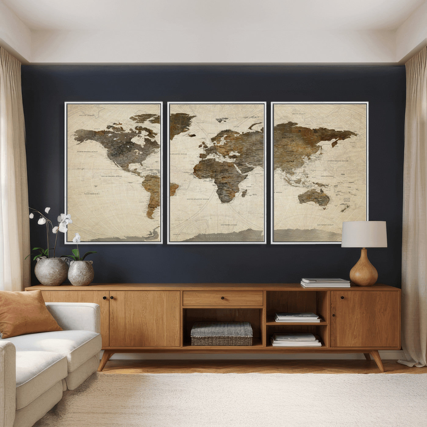 49623468-MGV-CV-36X24 - World Map Wall Art Canvas Print, Modern Decorative Framed Map Artwork Prints for Living Room, Office, Bedroom Wall Decor