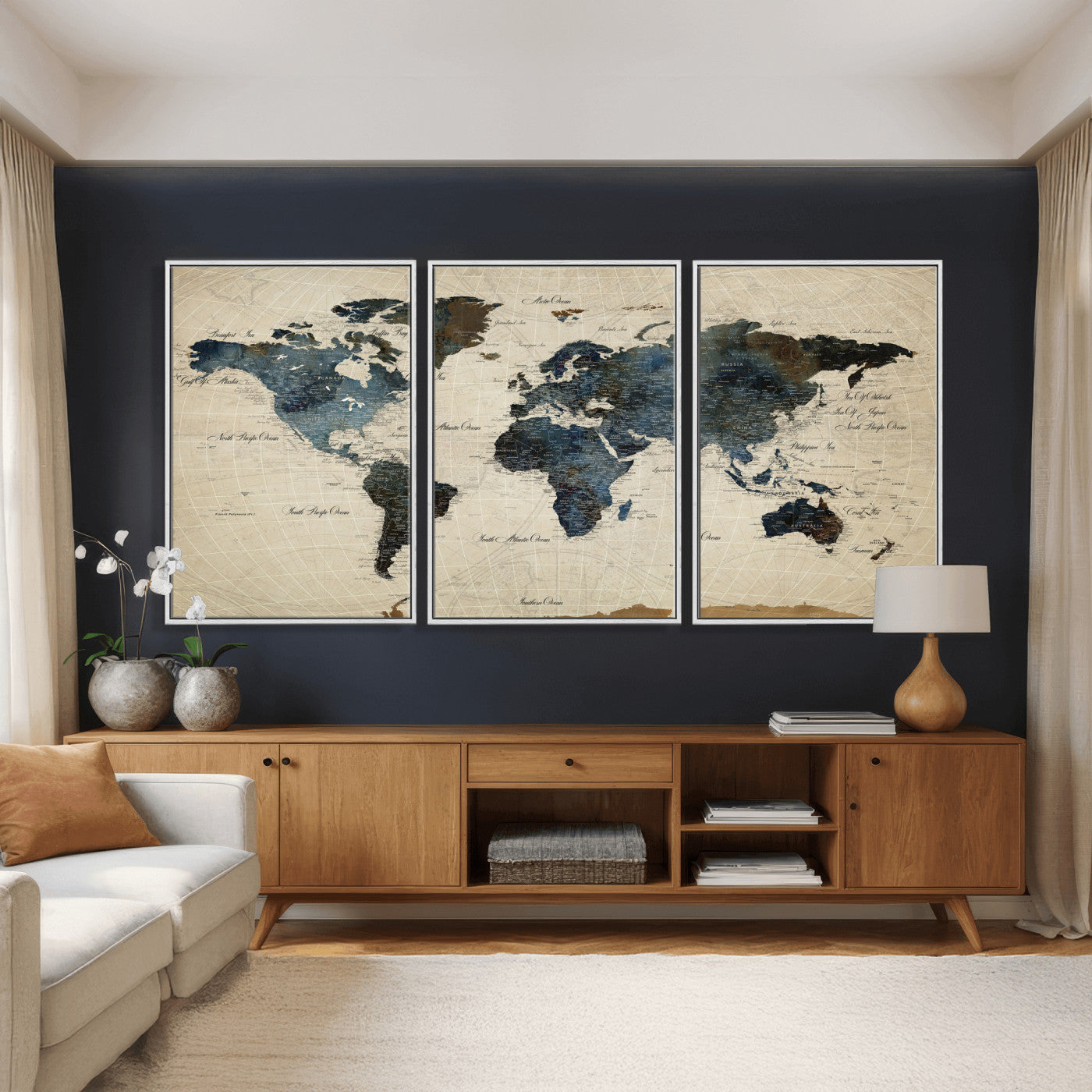 72927803-MGV-CV-36X24 - World Map Wall Art Canvas Print, Modern Decorative Framed Map Artwork Prints for Living Room, Office, Bedroom Wall Decor