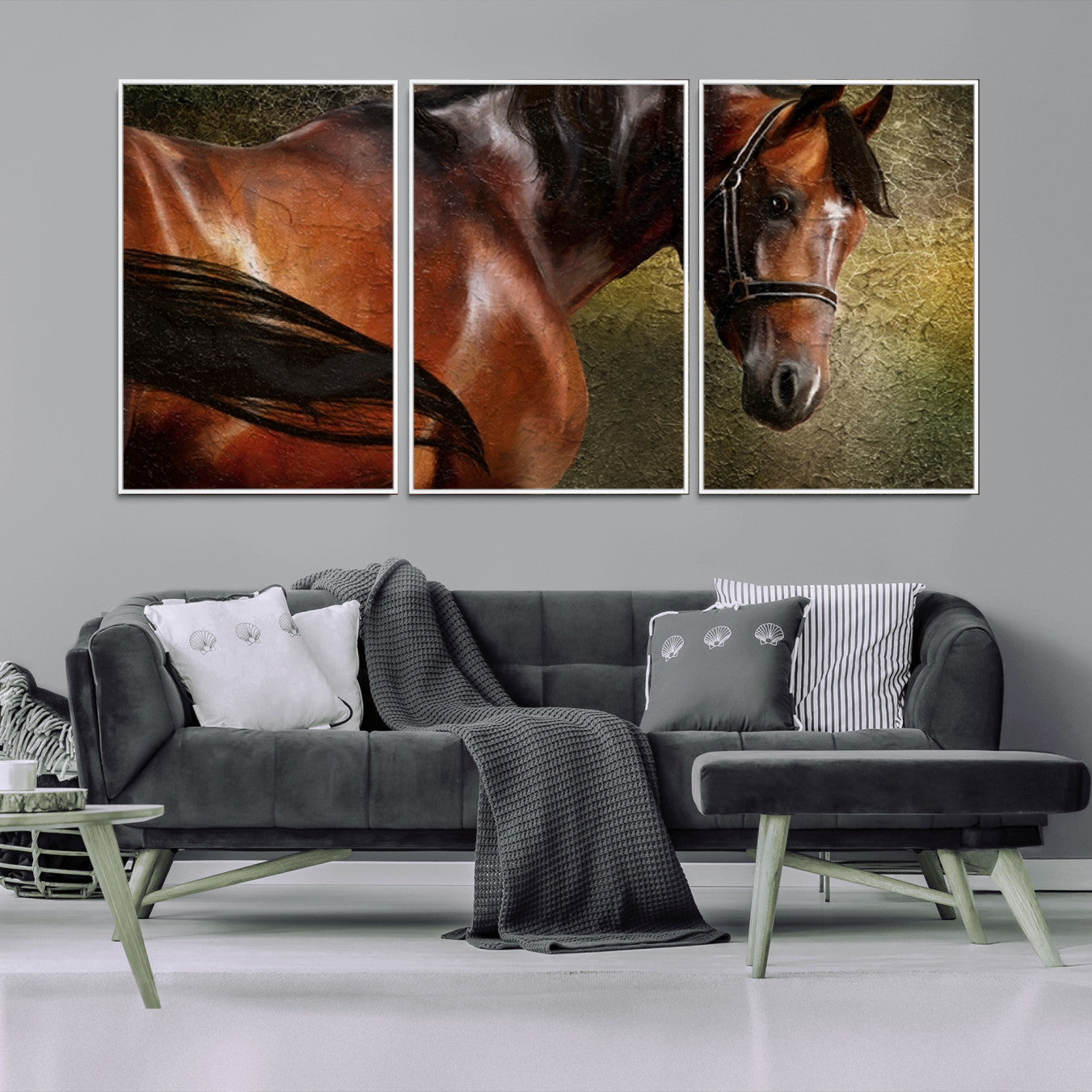76810-MGV-FC-60X30-3P_White-Majestic Brown Horse Wall Art Canvas Print – Framed Equestrian Artwork with Elegant Stallion Artwork for Home or Office Decor