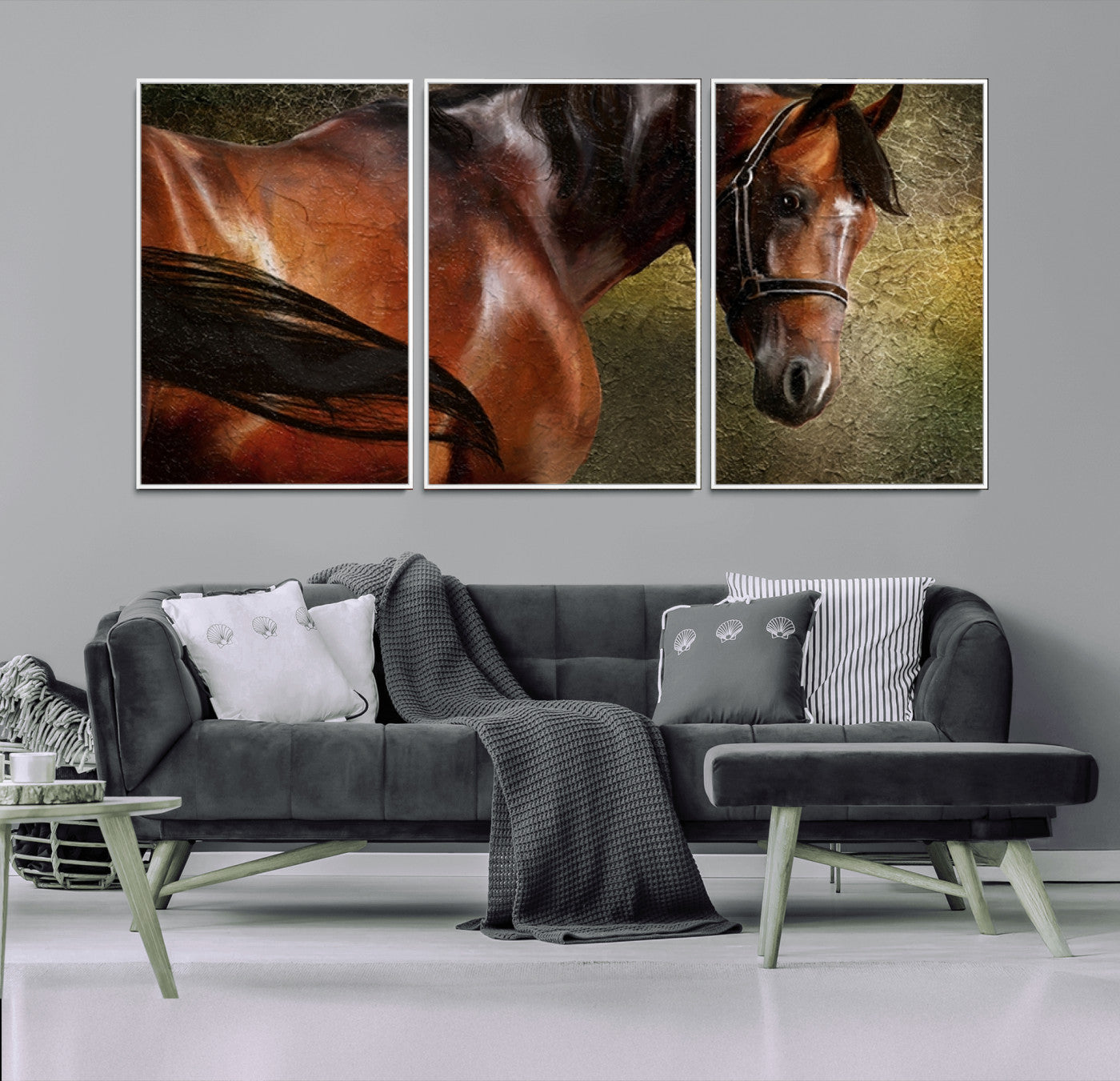 76810-MGV-FC-60X30-3P_White-Majestic Brown Horse Wall Art Canvas Print – Framed Equestrian Artwork with Elegant Stallion Artwork for Home or Office Decor