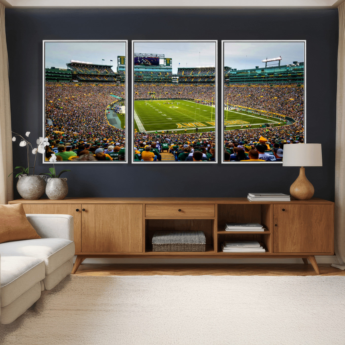 56521752-MGV-CV-36X24 - Green Bay Packers Stadium Wall Art Canvas Print, Lambeau Field Football Stadium Artwork, Framed Wall Art Ready to Hang
