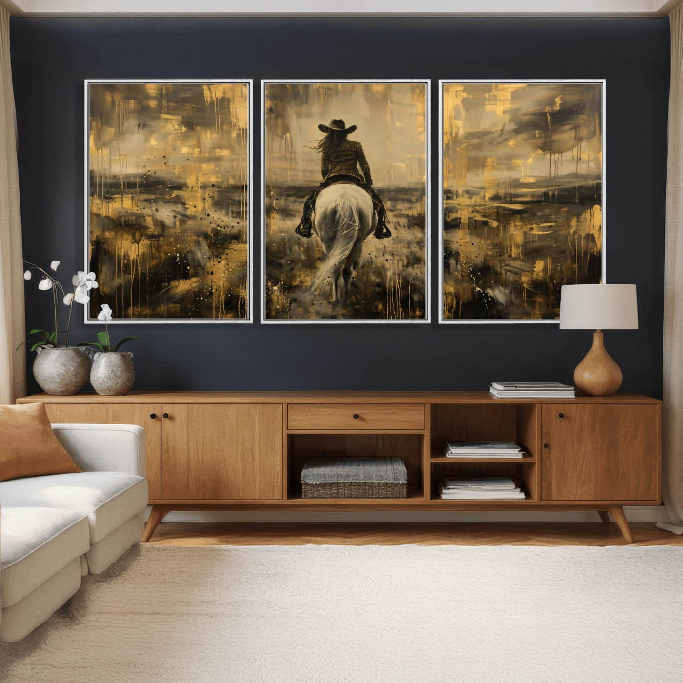 20465530-MGV-CV-36X24 - Cowgirl Wall Art Canvas Print, Western Horse Rider Wall Art, Framed Wall Art Ready to Hang