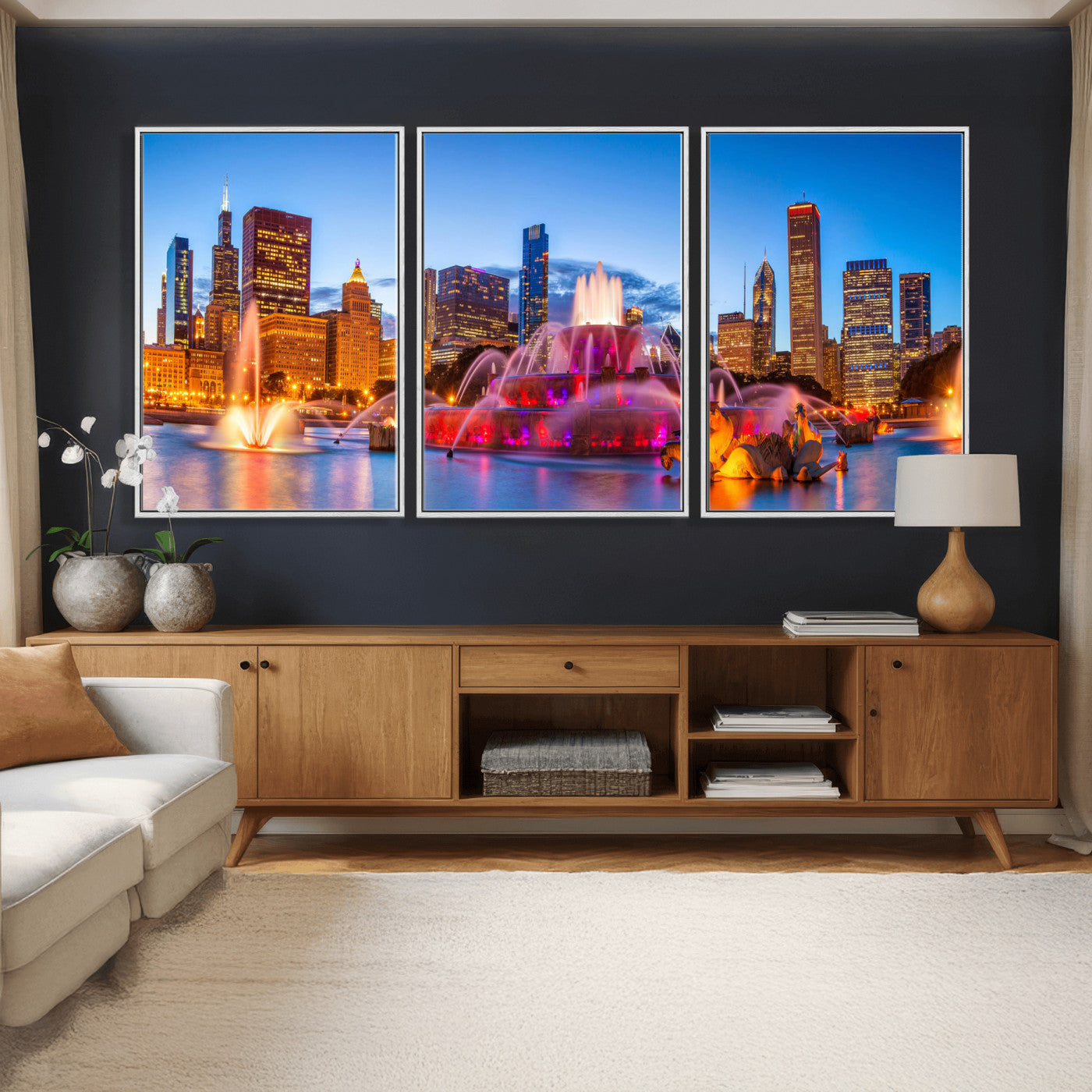 20251989-MGV-CV-36X24 - Chicago Wall Art Canvas Print, Chicago City Downtown Night Cityscape Print for Modern Urban Wall Decor