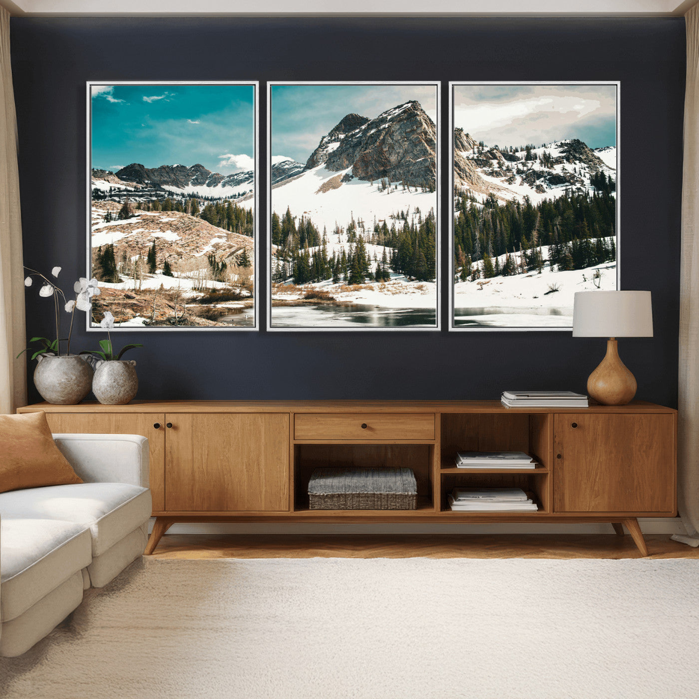 56837070-MGV-CV-36X24 - Snowy Mountain Landscape Wall Art Canvas Print, Alpine Pine Forest Winter Nature Wall Decor for Living Room and Office