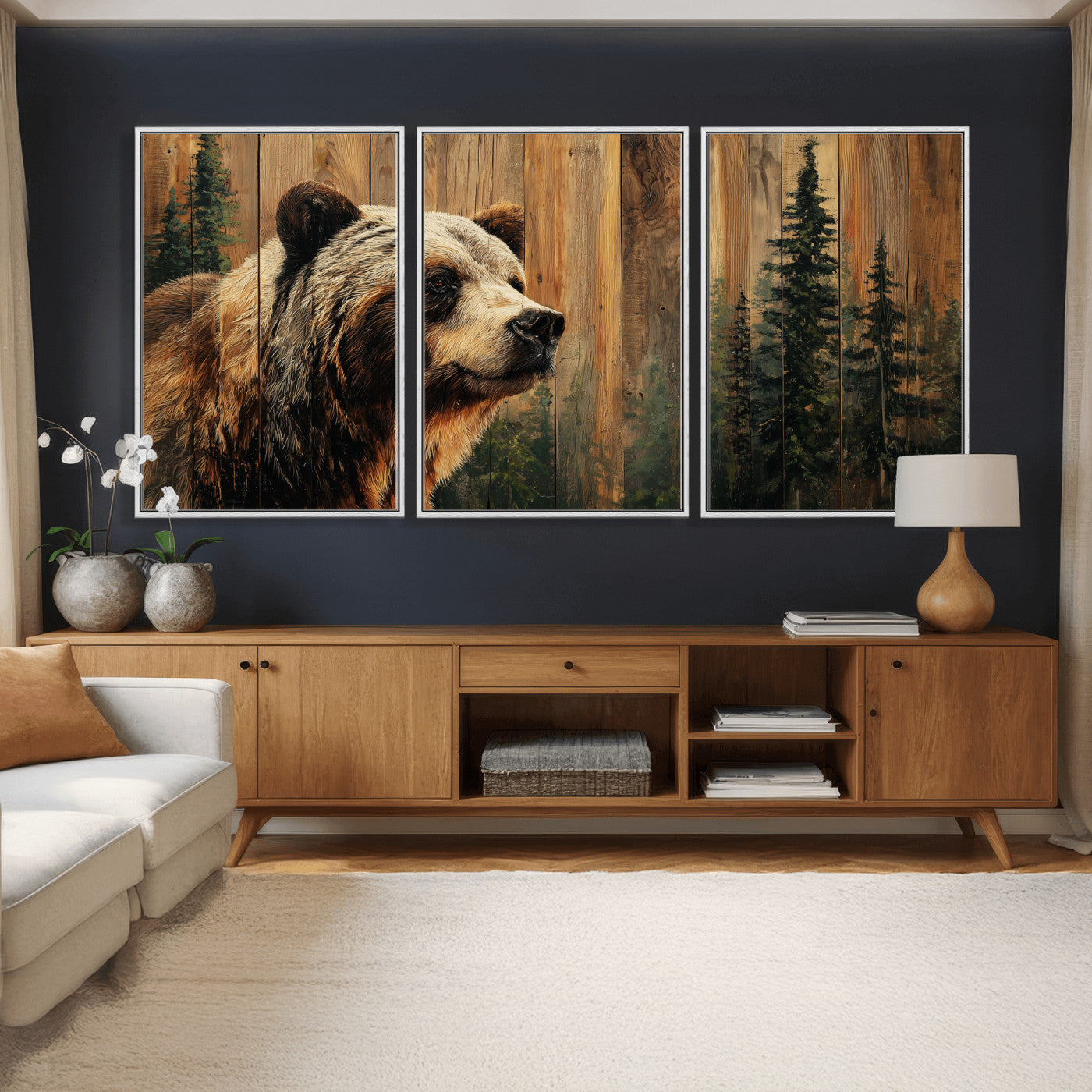 75645180-MGV-CV-36X24 - Grizzly Bear Wall Art Canvas Print, Rustic Wildlife Bear Artwork, Forest Animal Painting, Cabin Lodge Nature Wall Decor