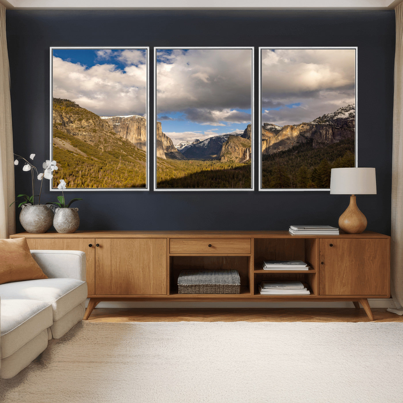 51451302-MGV-CV-36X24 - Yosemite Valley Mountain Landscape Wall Art Canvas Print, Granite Cliff Forest Valley Canvas Print, California National Park Scenic Art Printing