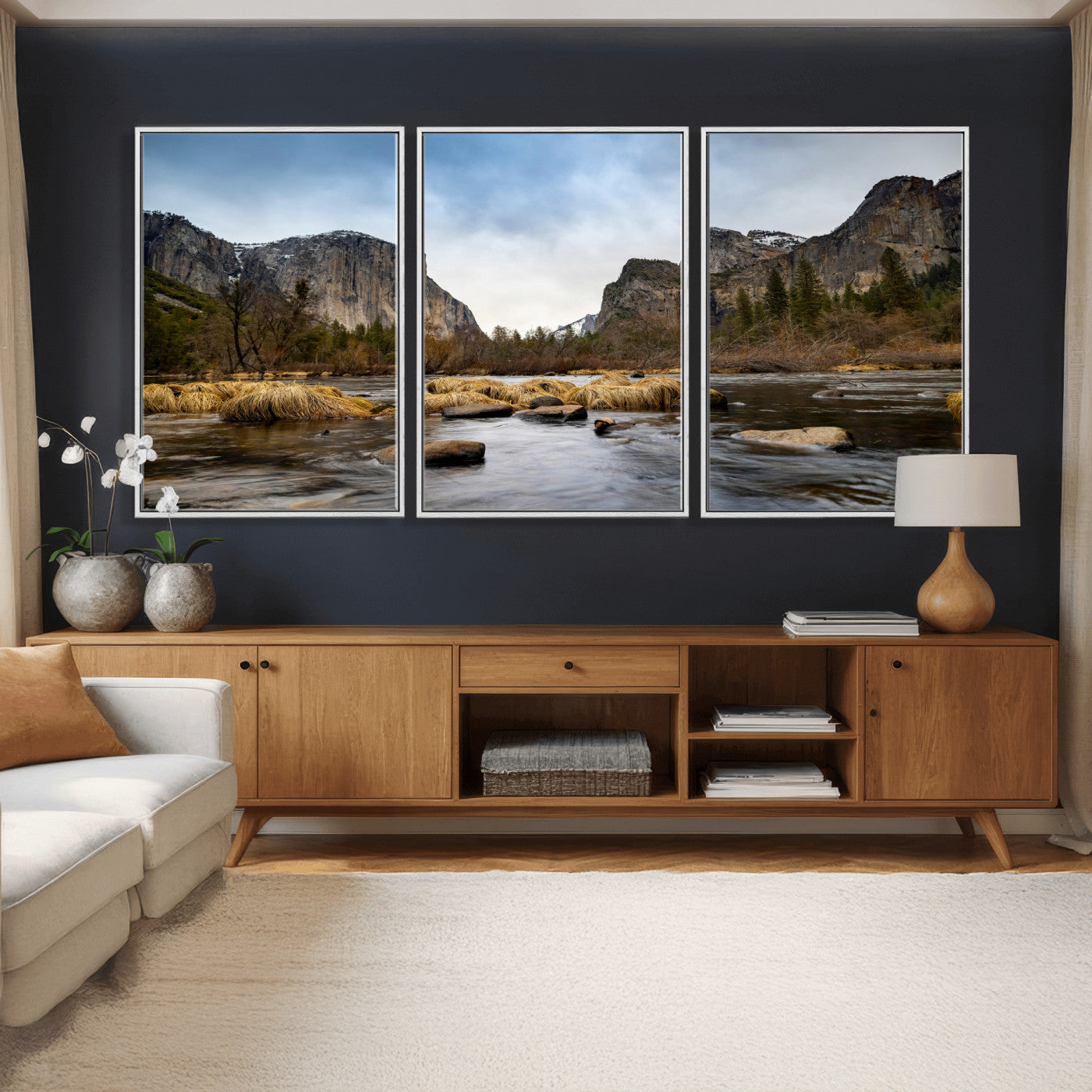 20458404-MGV-CV-36X24 - Yosemite Valley Mountain Landscape Wall Art Canvas Print, Granite Cliff Forest Valley Canvas Print, California National Park Scenic Art Printing