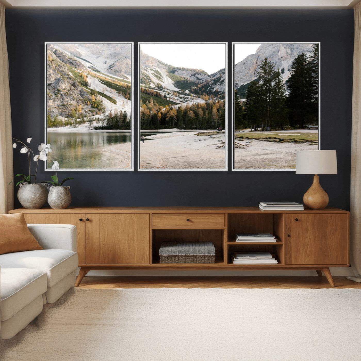 89246758-MGV-CV-36X24 - Lake Braies Alpine Landscape Wall Art Canvas Print, Dolomites Mountain Lake Forest Canvas Print, Italian Alps Scenic Nature Art Printing