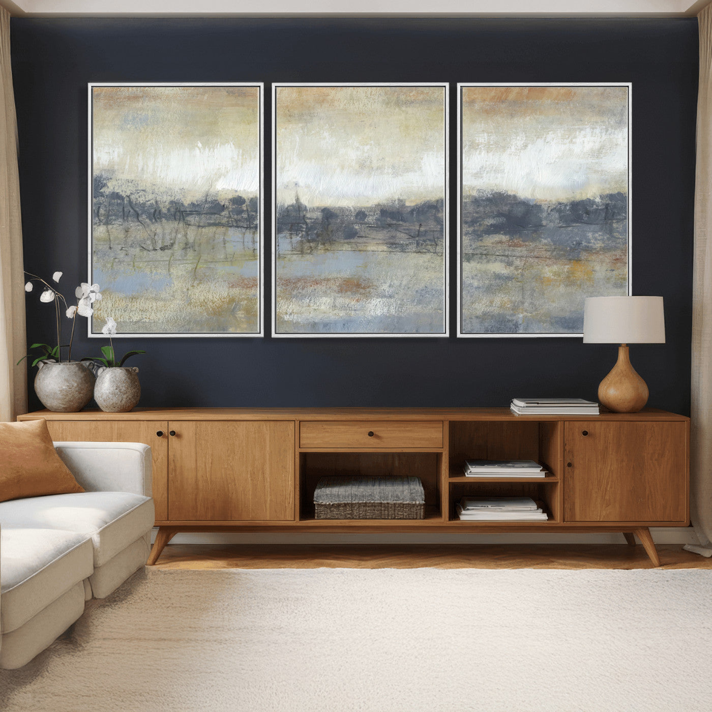 73973590-MGV-CV-36X24 - Abstract Neutral Landscape Painting Wall Art Canvas Print, Modern Minimal Texture Horizon Canvas Print, Beige Gray Contemporary Abstract Art Printing