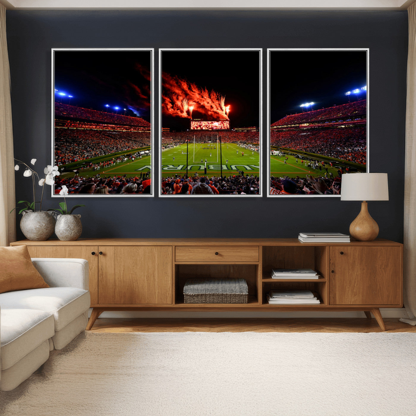 81918884-MGV-CV-36X24 - Auburn Stadium Wall Art Canvas Print, College Football Night Game Crowd, Jordan Hare Stadium Artwork