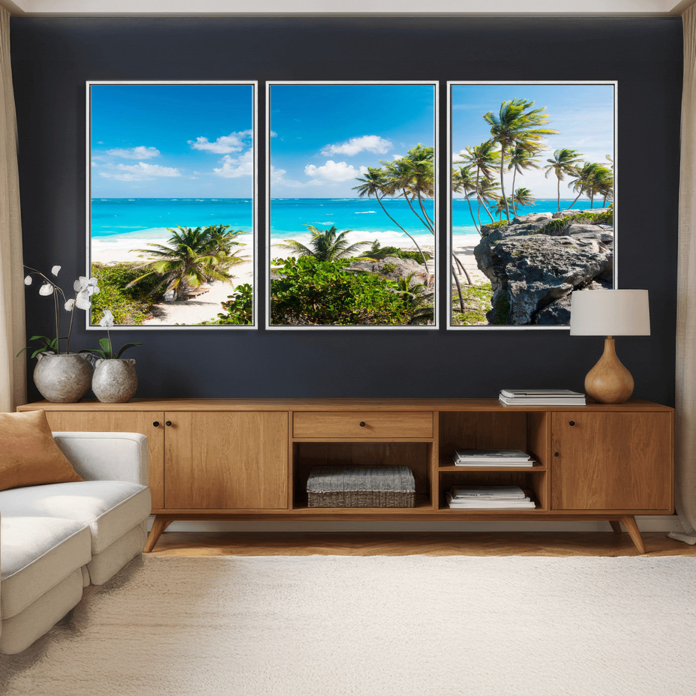 98605610-MGV-CV-36X24 - Tropical Beach Wall Art Canvas Print, Palm Tree Ocean Landscape Photography, Caribbean Coastal Artwork