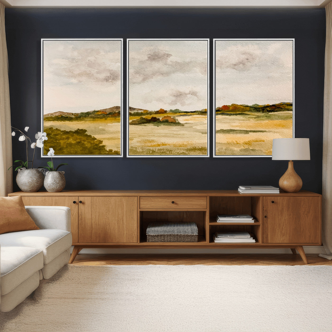 94151004-MGV-CV-36X24 - Watercolor Abstract Countryside Wall Art Canvas Print, Neutral Pastoral Landscape Painting Wall Decor for Modern Farmhouse Interiors