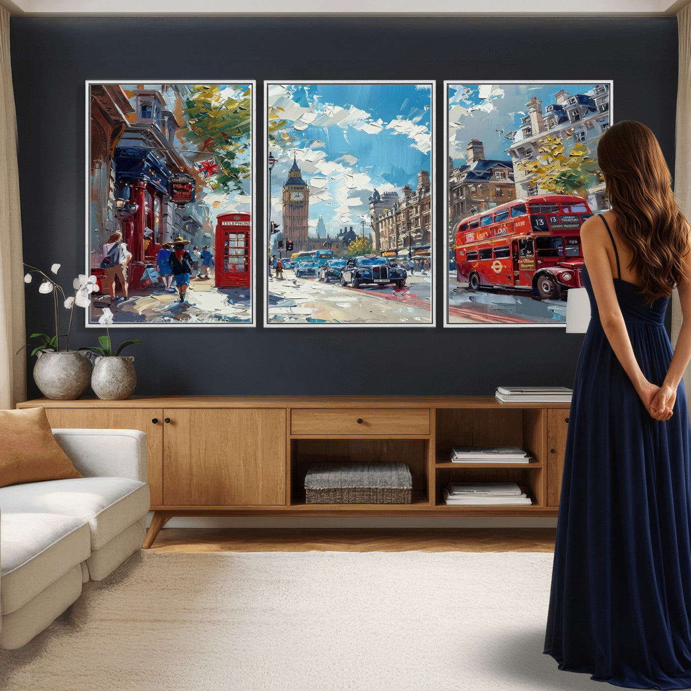 17630888-MGV-CV-36X24 - London Street Canvas Wall Art — Big Ben Red Bus Print | Oil Painting Style | UK City Wall Decor | Travel Art Gift | Living Room Print