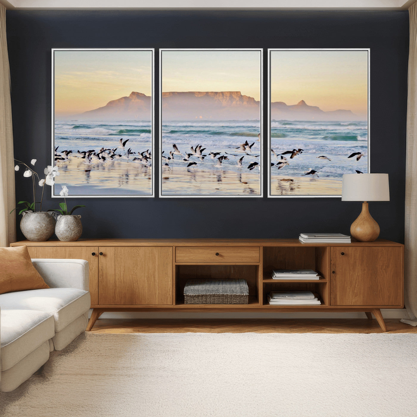 78989362-MGV-CV-36X24 - Seagulls Over Ocean Wall Art Canvas Print – Coastal Beach Landscape Artwork for Living Room Decor