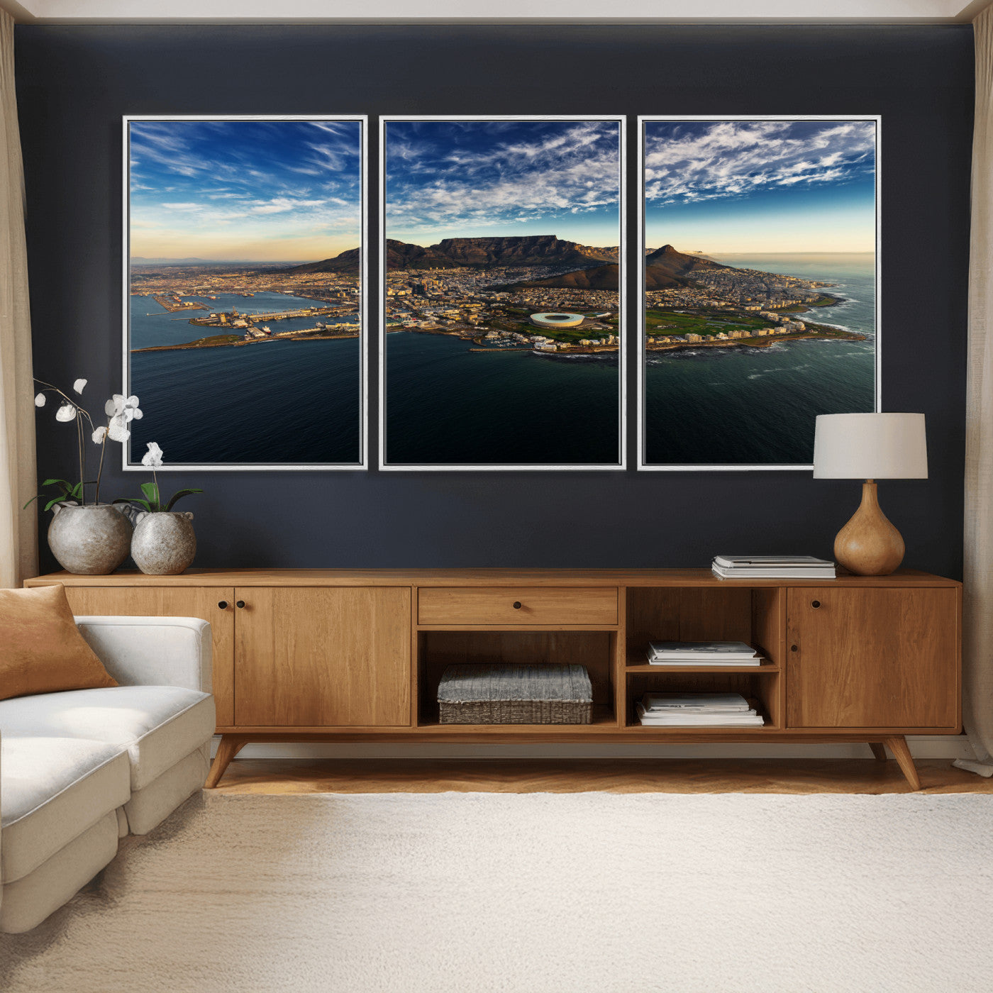 14654591-MGV-CV-36X24 - Cape Town Skyline Wall Art Canvas Print – Table Mountain Coastal Cityscape Artwork for Modern Office Decor