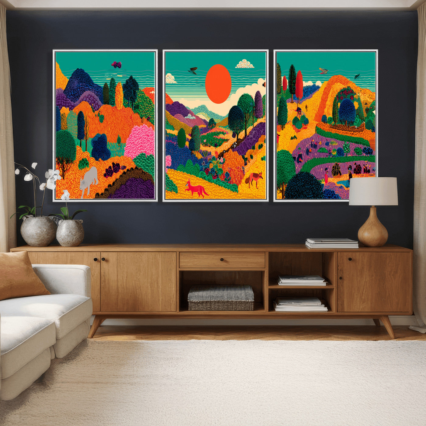 45710397-MGV-CV-48X32-3P - Colorful Japanese Landscape Print: Maximalist Panoramic Wall Art