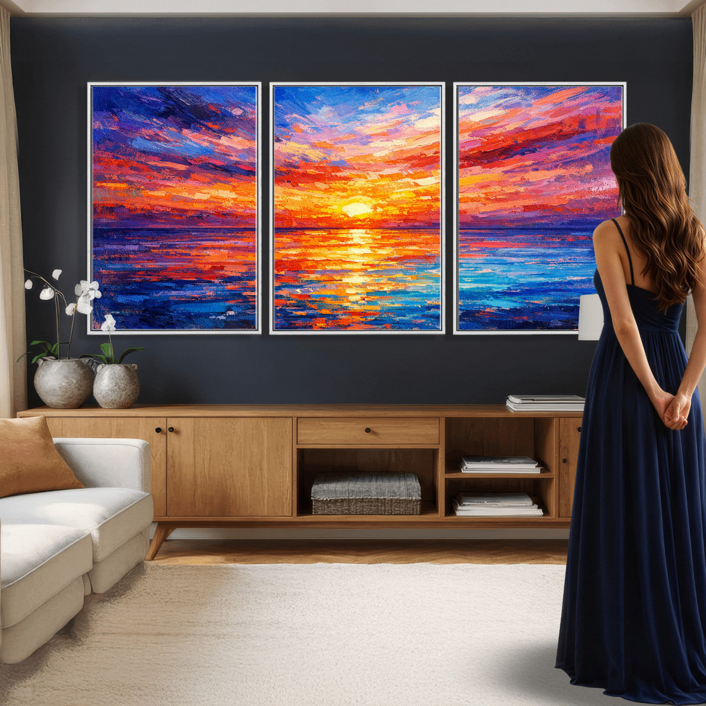 54915078-MGV-CV-36X24 - Colorful Knife Ocean Sunset Canvas — Orange Pink Teal Expressionist Sea Print | Colorful Coastal Wall Art | Vibrant Beach Decor Gift