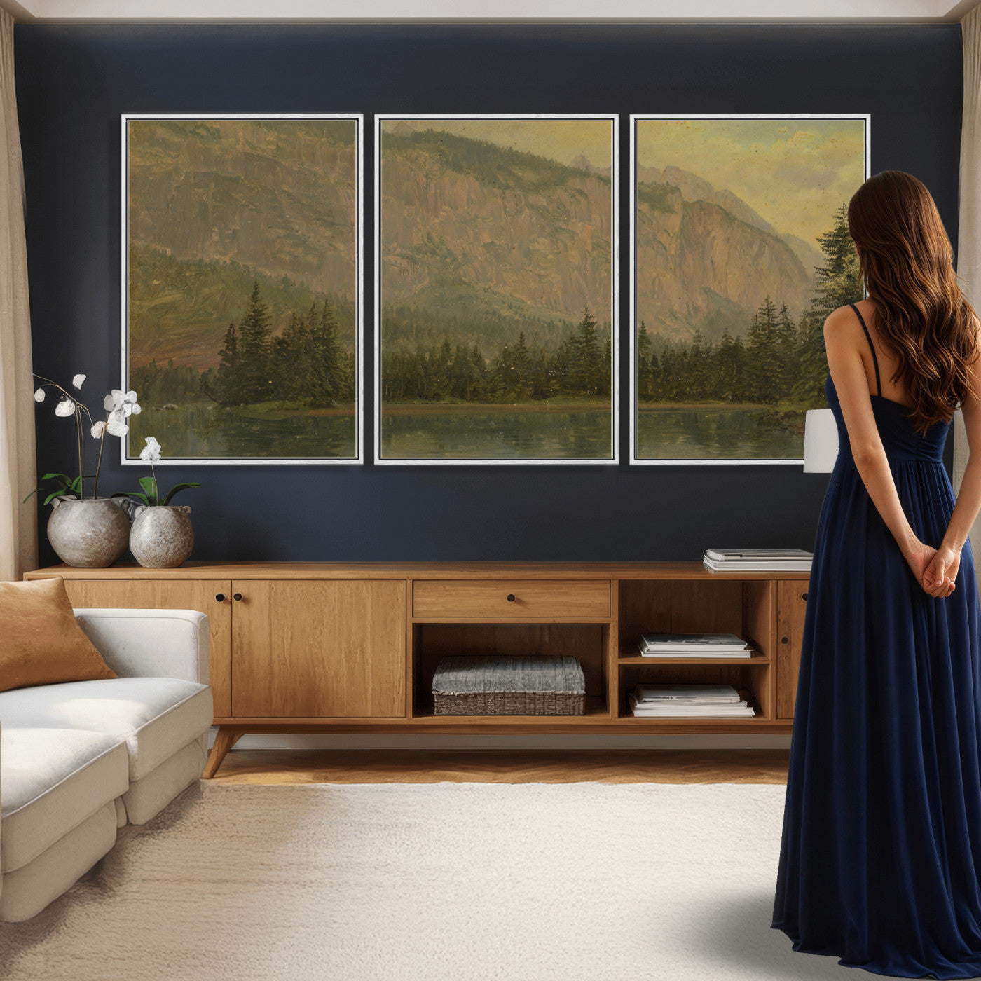 76844524-MGV-CV-36X24 - Frederic Edwin Church Hintersee Canvas Print, Hudson River School Mountain Lake Painting 1868, American Romantic Landscape, Vintage Nature Wall Art