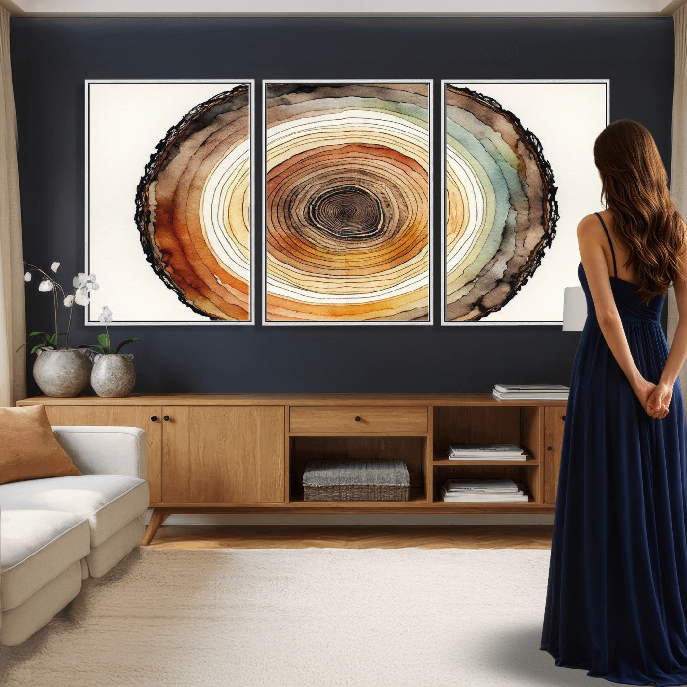 13719680-MGV-CV-36X24 - Natural Wood Slice Wall Art Canvas Print, Tree Ring Wall Art, Framed Abstract Nature Wall Decor, Earth Tone Statement Canvas Print