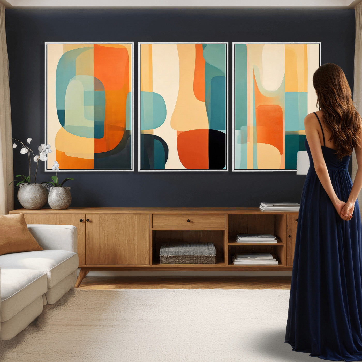 71488451-MGV-CV-60X30-3P - Abstract Geometric Wall Art Canvas Print, Mid Century Modern Wall Art, Abstract Wall Art Canvas Print for Living Room Bedroom Office