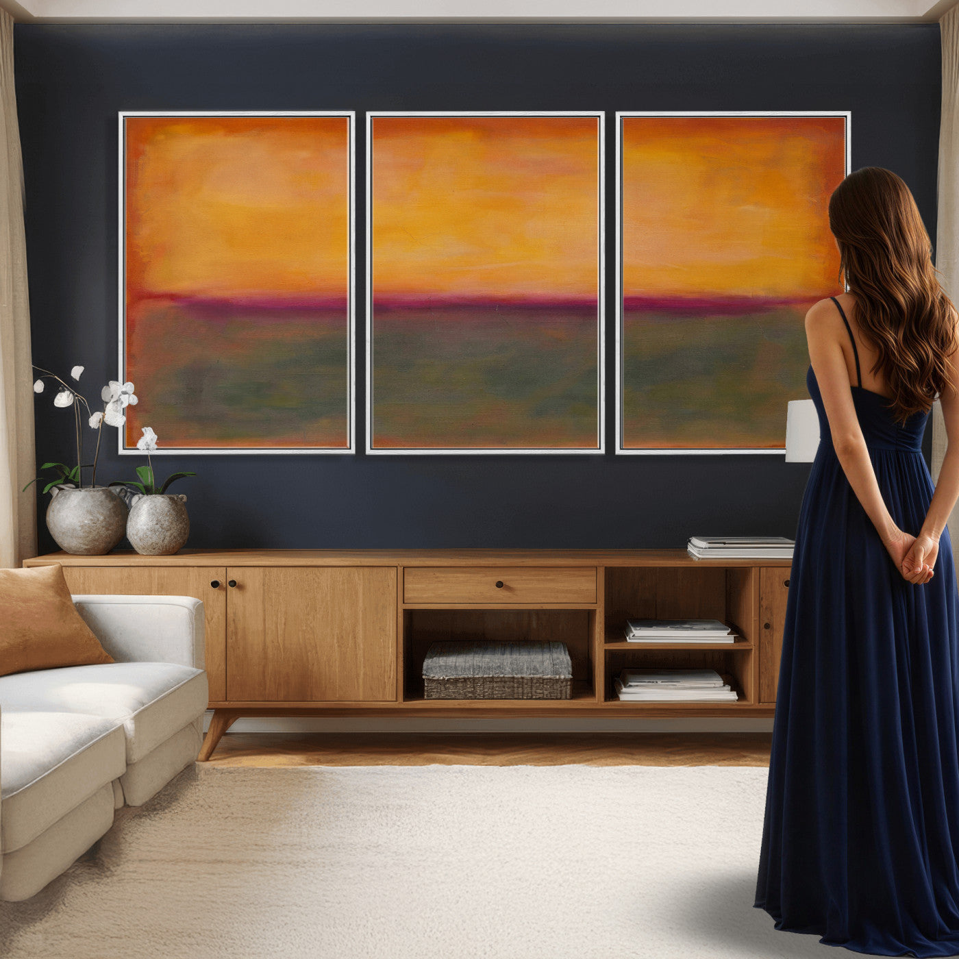 21628300-MGV-CV-36X24 - Abstract Color Field Wall Art Canvas Print, Framed Minimalist Horizon Artwork for Living Room Bedroom Office