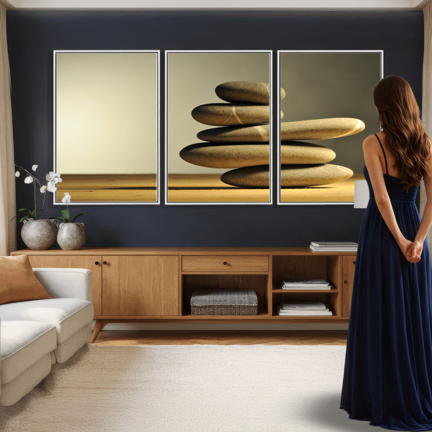 85424263-MGV-CV-36X24 - Zen Stone Wall Art Canvas Print, Balanced Rock Stack Framed Spa Artwork, Minimalist Meditation Decor for Living Room Bedroom Office Bathroom