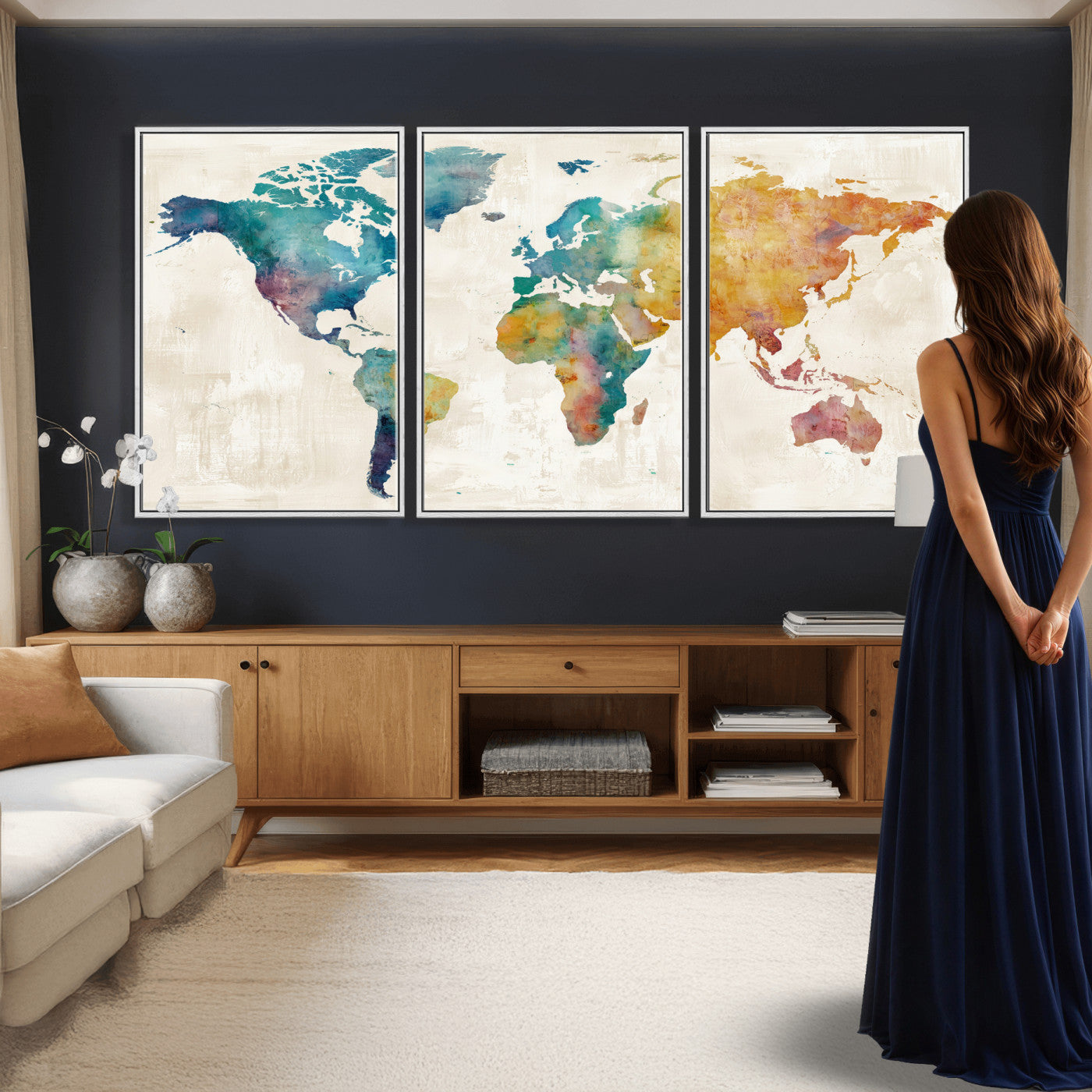 56556018-MGV-CV-36X24 - Watercolor World Map Canvas Wall Art Print – Abstract Colorful Travel Wall Decor