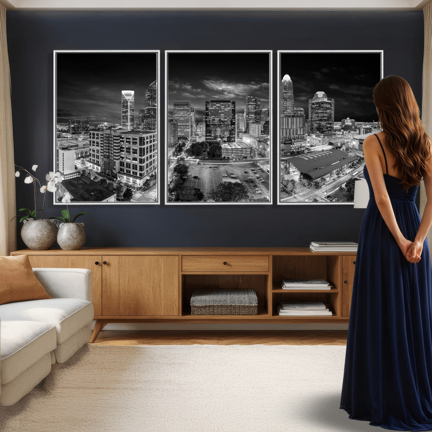 60105075-MGV-CV-36X24 - Charlotte Skyline Canvas Wall Art Print – North Carolina Cityscape Photography Print