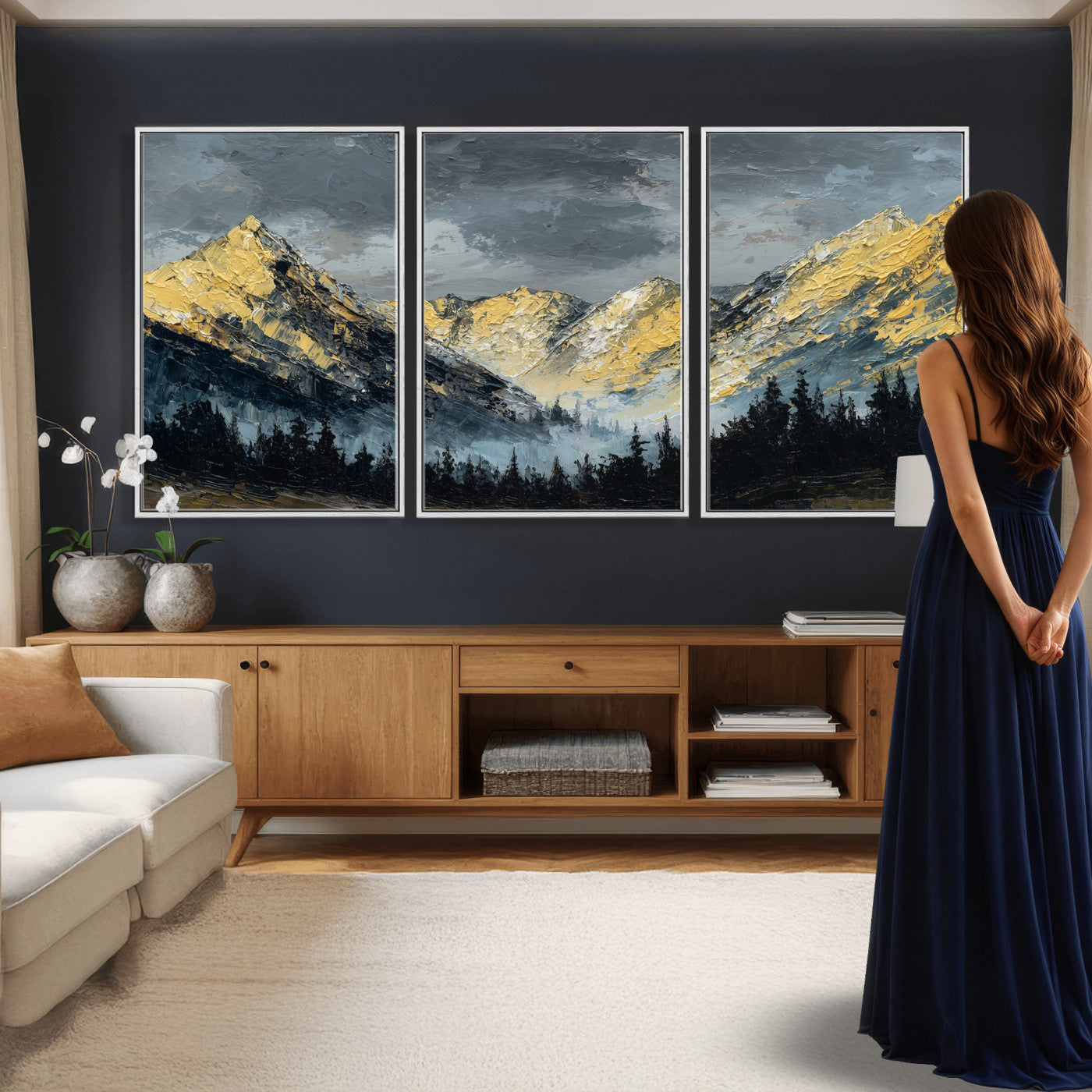 86912101-MGV-CV-48X32-3P - Abstract Mountain Wall Art Canvas Print Modern Landscape Painting Print