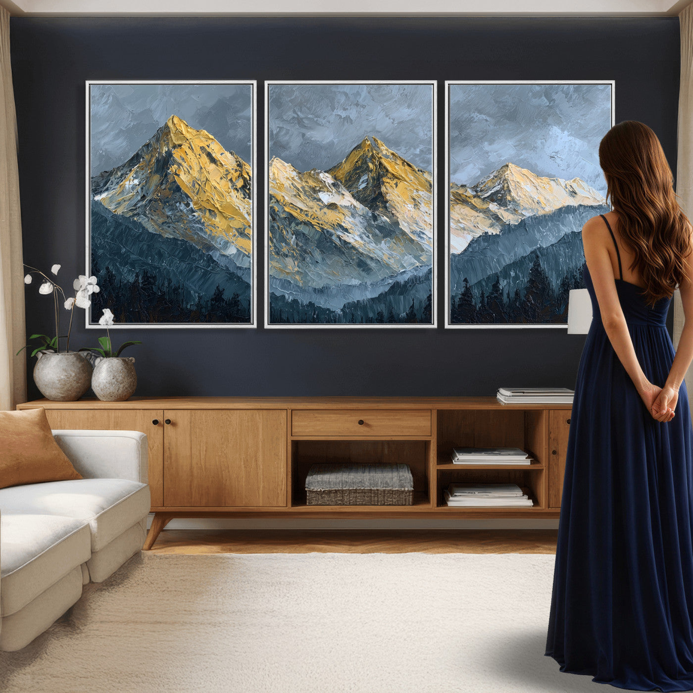 50821961-MGV-CV-48X32-3P - Abstract Mountain Wall Art Canvas Print Modern Landscape Painting Print