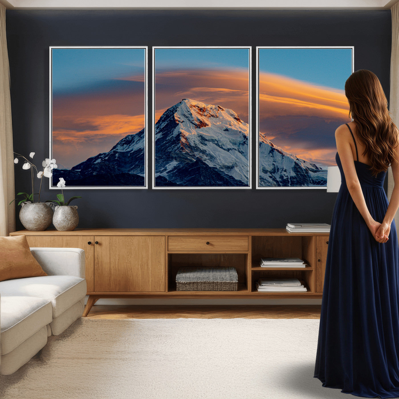 73810927-MGV-CV-36X24 - Snow Mountain Canvas Wall Art Print, Alpine Peak Landscape, Winter Nature Photography, Large Mountain Decor, Ready to Hang