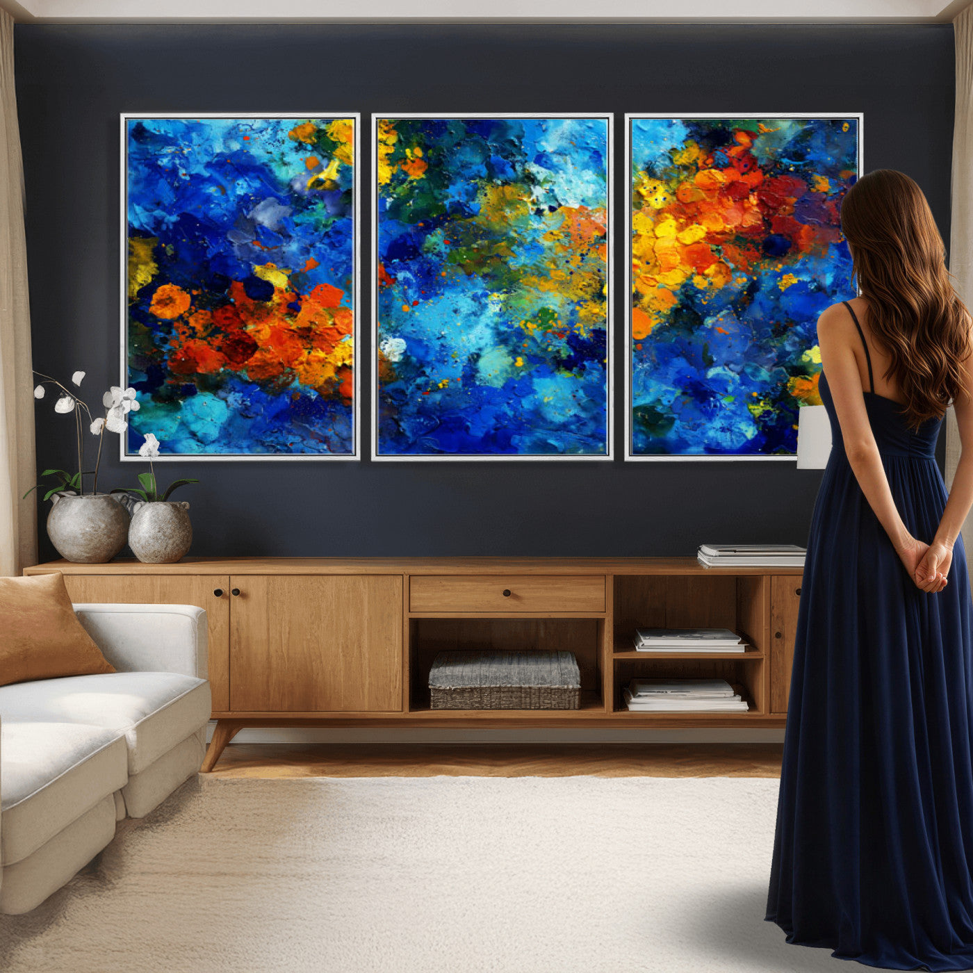 52431611-MGV-CV-36X24 - Vibrant Blue Abstract Canvas Wall Art Colorful Impasto Oil Painting Print