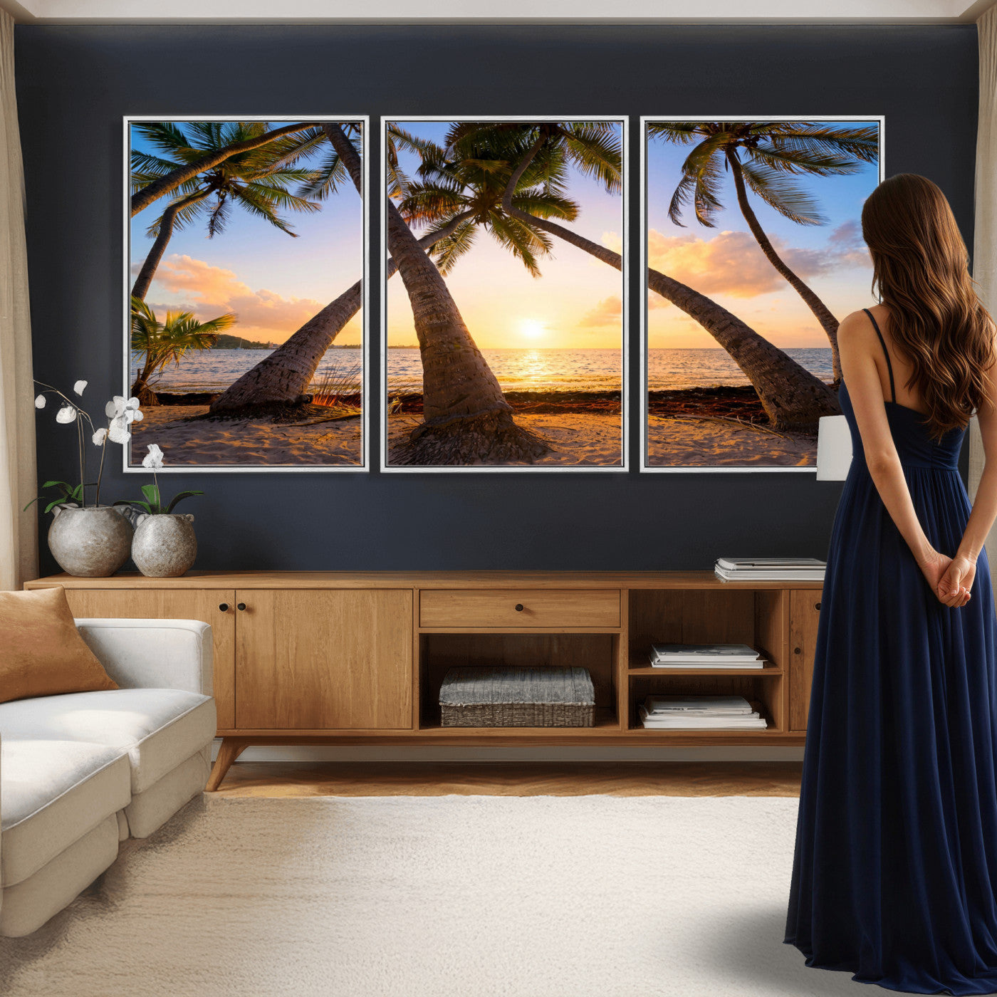 75123213-MGV-CV-36X24 - Tropical Island Coconut Palm Trees Sunset Wall Art Canvas Print - Turquoise Beach Print for Nautical Home Decor