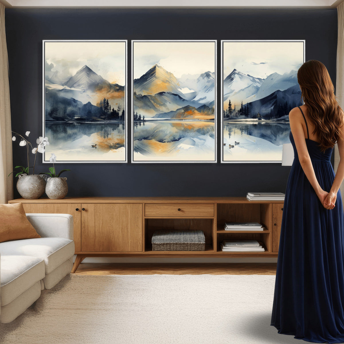 10196184T-MGV-CV-36X24 - Abstract Lake Mountain Wall Art Canvas Print