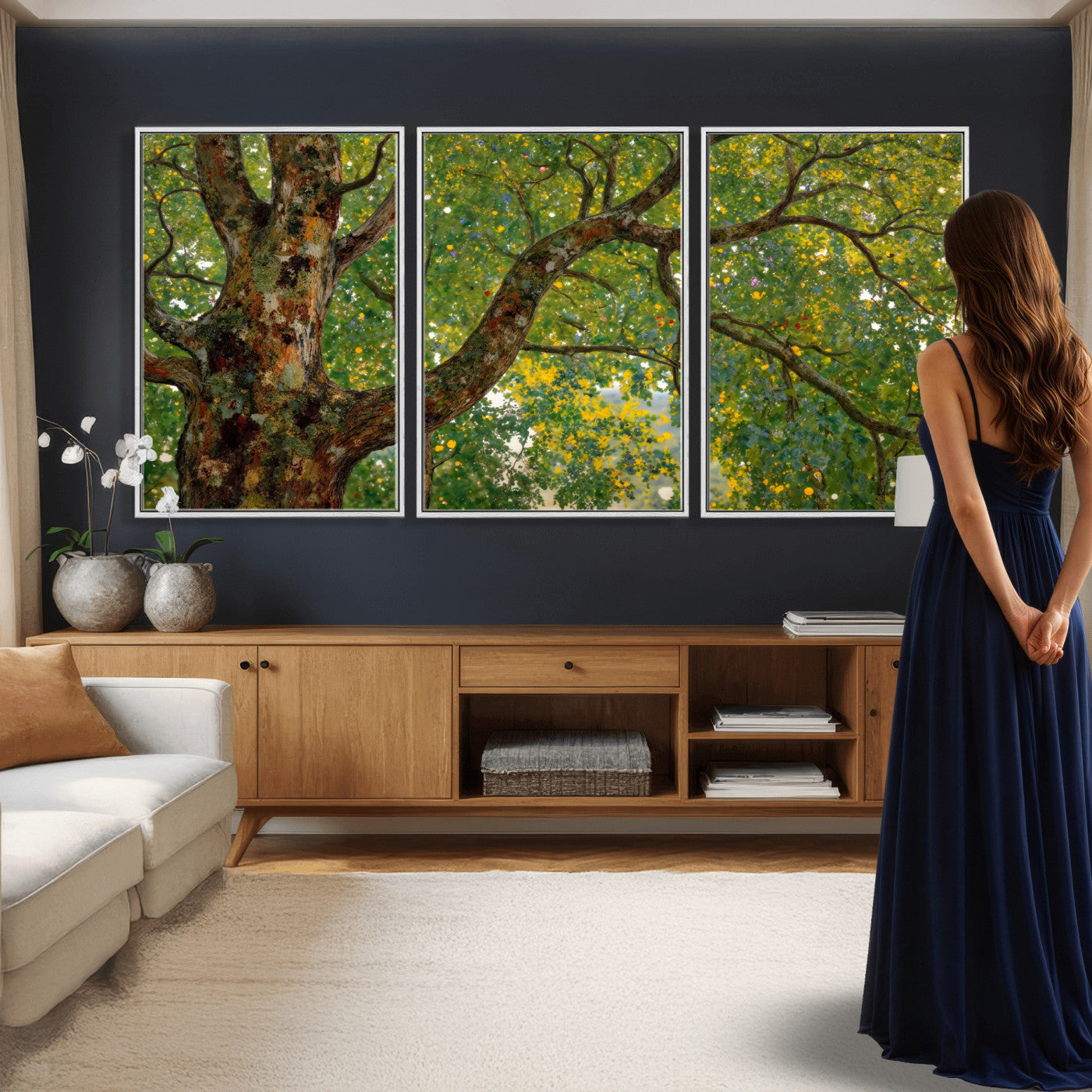 23663535-MGV-CV-36X24 - Vintage Summer Forest Green Tree Wall Art Canvas Print, Lush Leaves Impressionist Painting Print