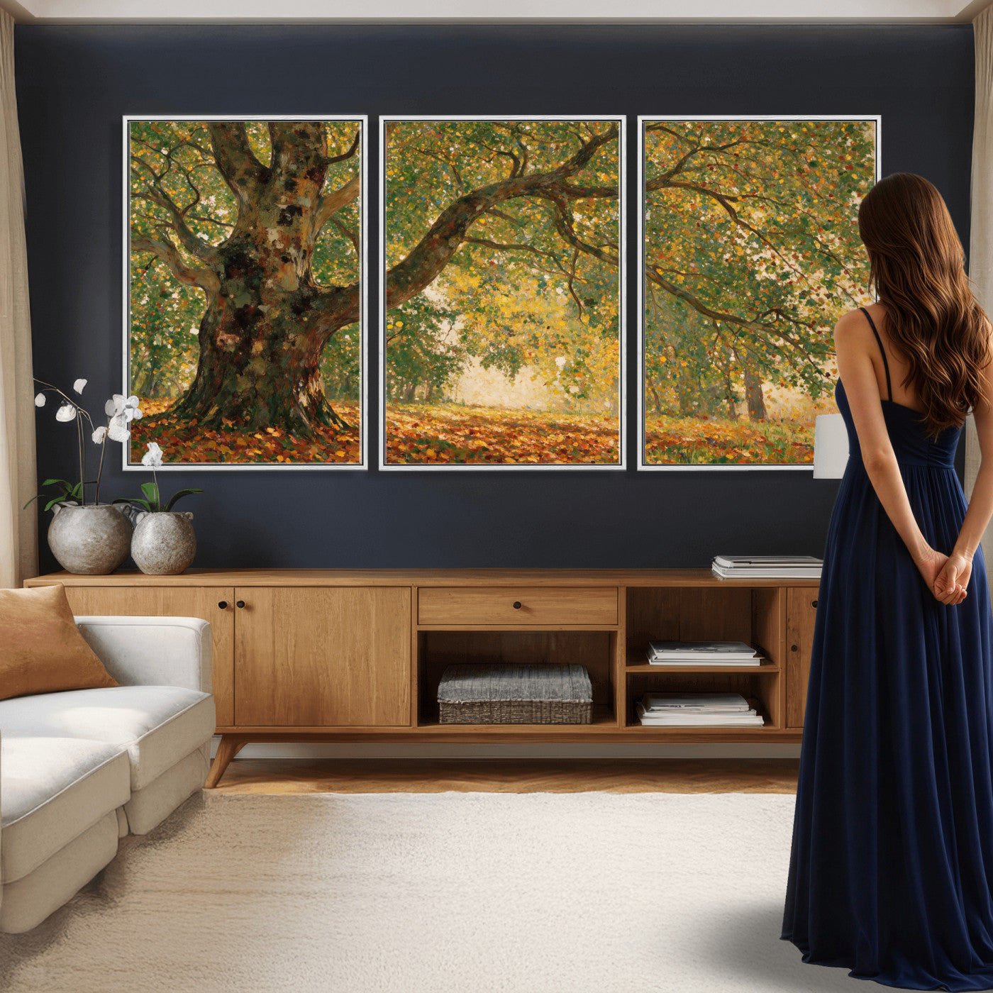 52555601-MGV-CV-36X24 - Claude Monet Style The Bodmer Oak Fontainebleau Forest Wall Art Canvas Print, Autumn Landscape Painting Print