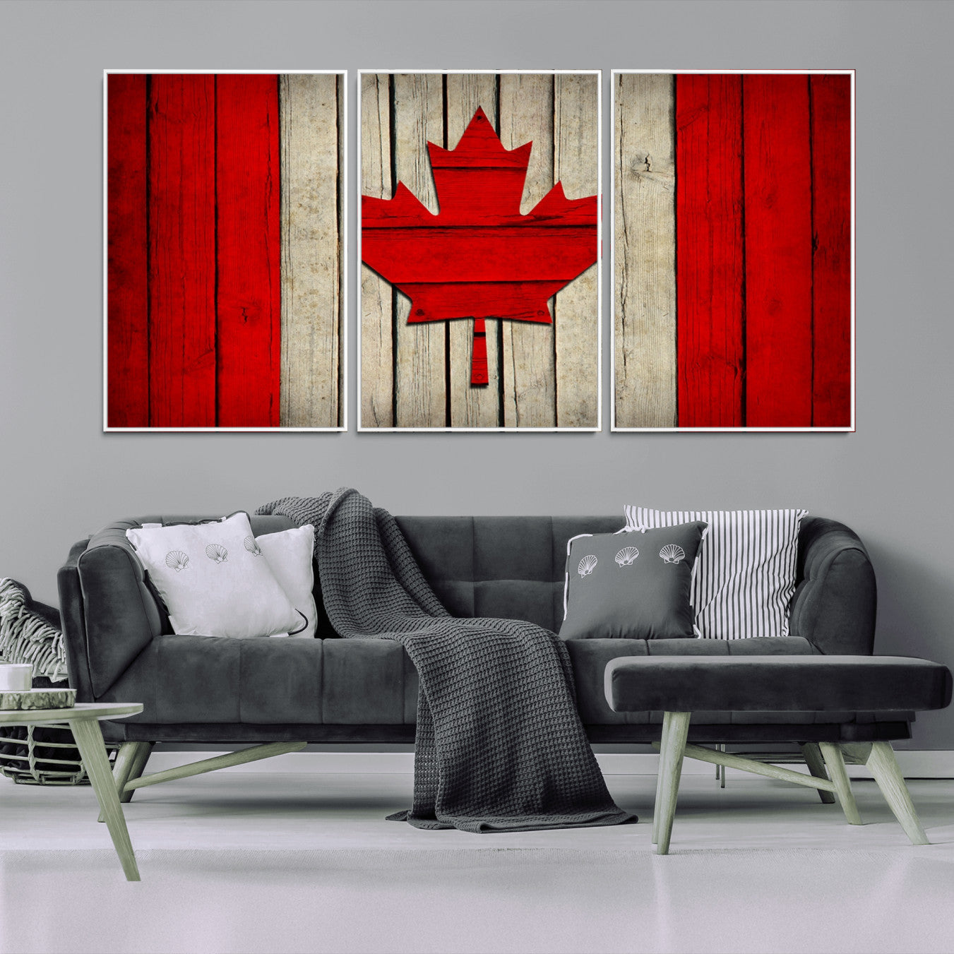 22674-MGV-FC-60X30-3P_White-Rustic Canada Flag Wall Art – Framed Canadian Flag Canvas Print, Vintage Wood Texture Home or Office Decor